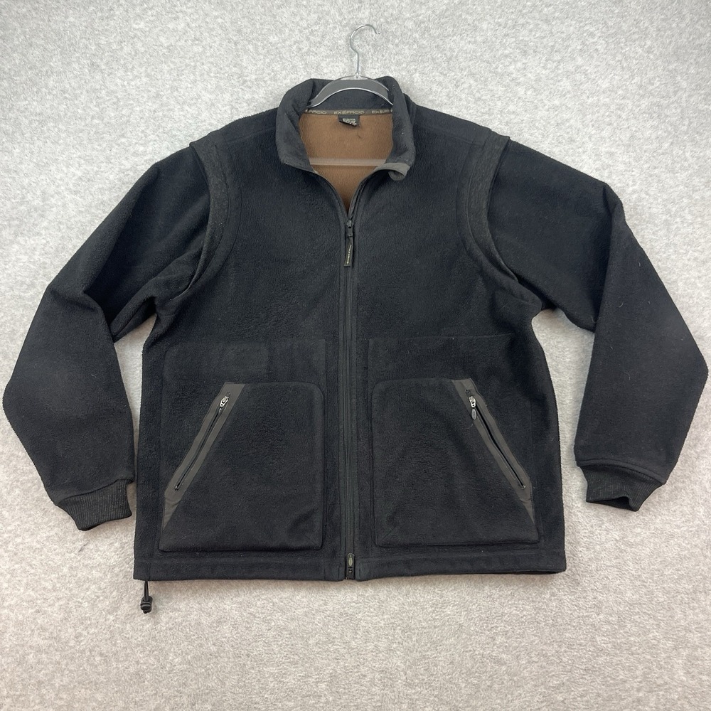 ExOfficio Wool Blend Jacket Mens XL Black Fleece Lined Full Zip 2-In-1 Vest Coat